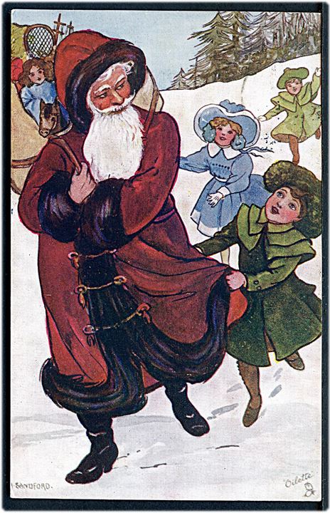 Julemand med børn. Tegnet af H. Dix Sandford. Tuck (Berlin) no. 8247.