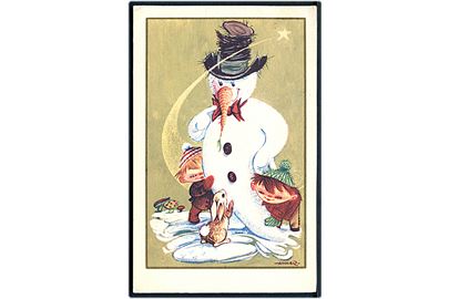 Børn bygger snemand. Tegnet af Hodler. Stenders no. 619/17.