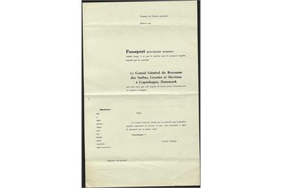 Ubrugt midlertidigt Pas formular fra det kgl. Serbisk, Kroatiske og Slovenske generalkonsulat i København. Ca. 1920.