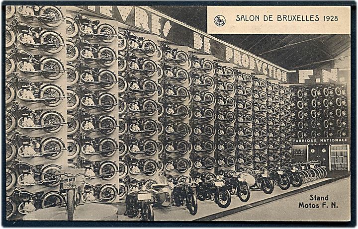 F.N. Fabrique Nationale de Herstal. Belgisk motorcykel producent. Reklamekort for udstilling i Bruxelles i 1928. Ern. Trill u/no.