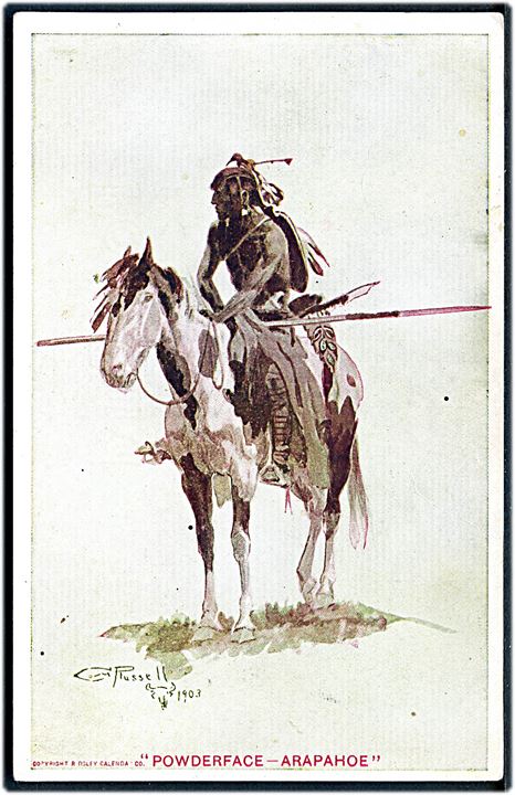 Indianer Powderface - Arapahoe. Tegnet af Russell 1903.