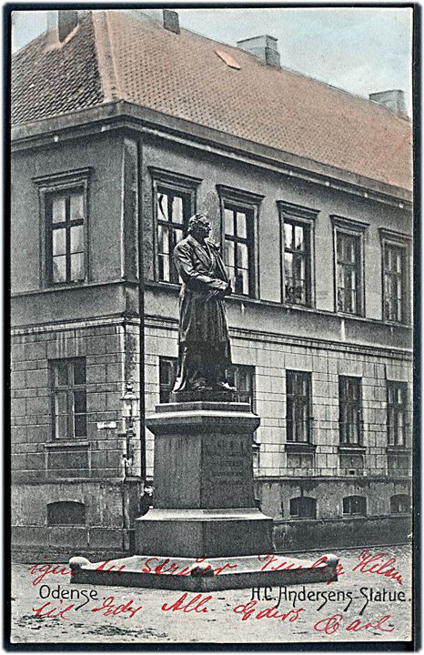 Odense. H.C. Andersens statue ved posthuset i Lille Gråbrødre stræde. U/no.