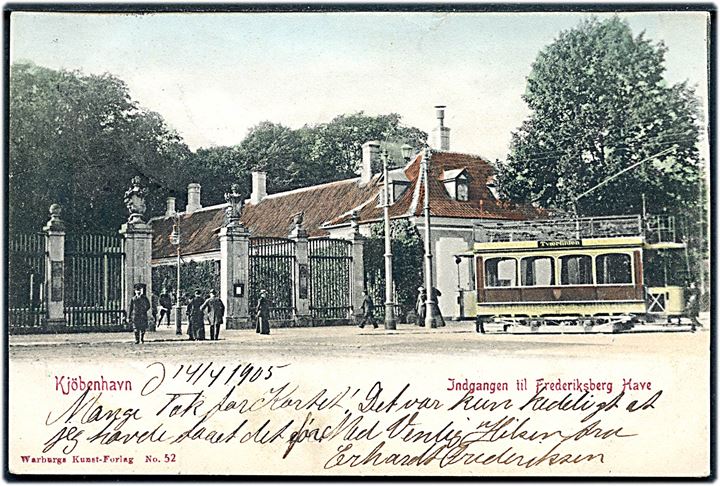 København, Indgang til Frederiksberg have med sporvogn Tværruten. W.K.F. no. 52.