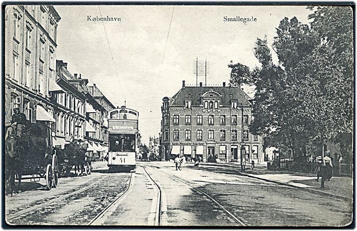 København, Smallegade, Frederiksberg med sporvogn vogn no. 41. Sk. B. & Kf. no. 2805.