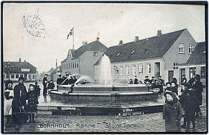Bornholm, Rønne. Store Torv med springvand. F. Sørensen no. 22.