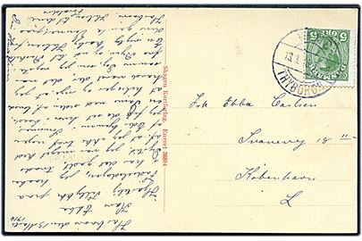 5 øre Chr. X på brevkort fra Harboøre annulleret med bureaustempel Vemb - Thyborøn T.9 d. 13.3.1916 til København.