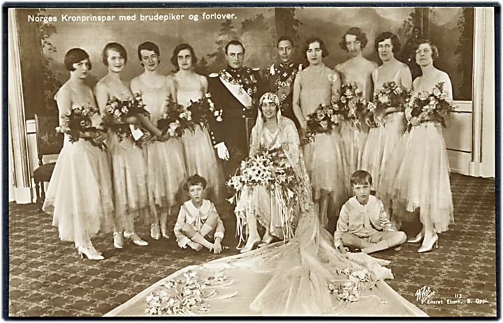 Norge. Olav d. V og Prissesse Märthas bryllups foto. Fotokort Wilse no. 113.