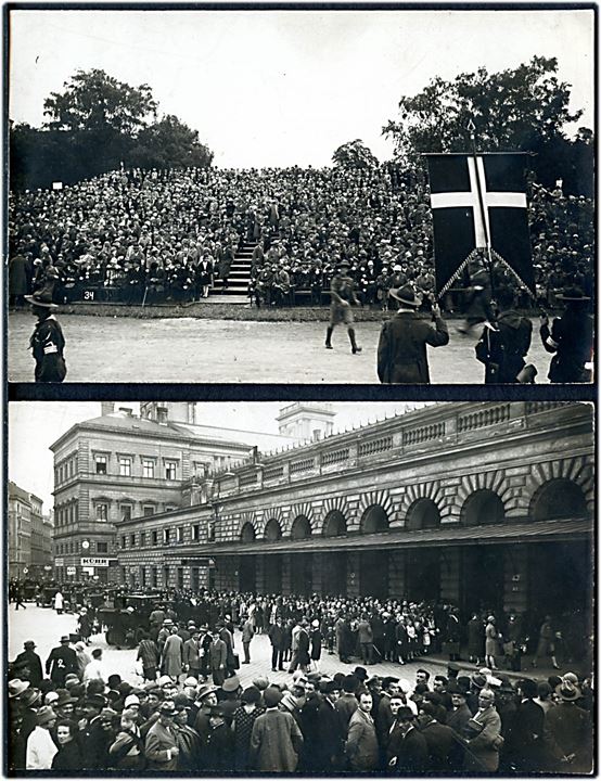 Wienerbørns takkefest for danske aktionsledere i Wien 1921. To kort - bl.a. med spejdere og Wiens banegård. J. Perscheid no. 2 & 34.