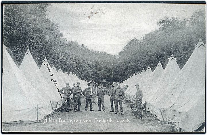 Hilsen fra Lejren ved Frederiksværk. G. Brøns Høeg no. 15521.