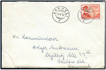25 øre Postjubilæum på brev fra Skrukli d. 11.5.1947 til Vanløse, Danmark.