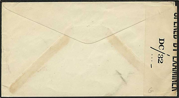 1 c. Torsk og 4 c. Elizabeth på brev fra Curling d. 8.7.1942 til Winchendon, USA. Åbnet af britisk censur PC90/DC/32.
