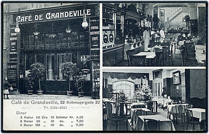 Købmagergade 22 Cafe de Grandeville, facade og interiør. U/no. Kvalitet 7