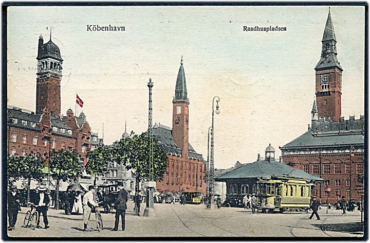 Raadhuspladsen, Rådhuset og Sporvogn linie 14. Nathansohn no. 137. Kvalitet 8