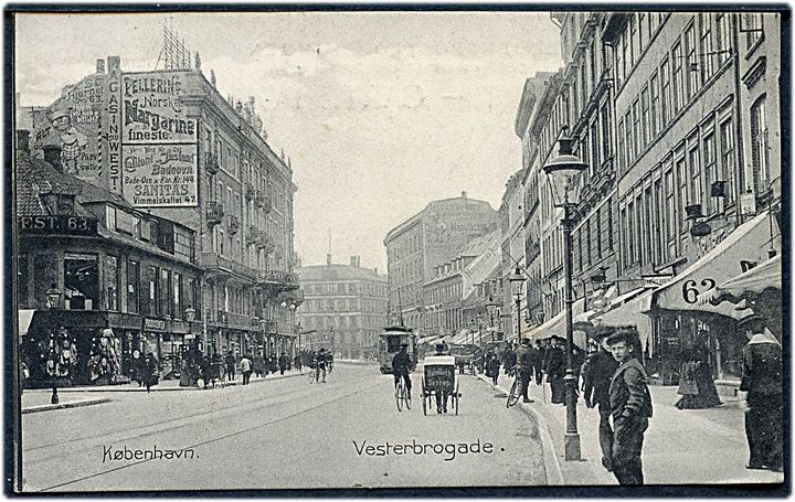 Vesterbrogade, med gadeliv og flot reklamevæg. Stenders no. 1645. Kvalitet 8