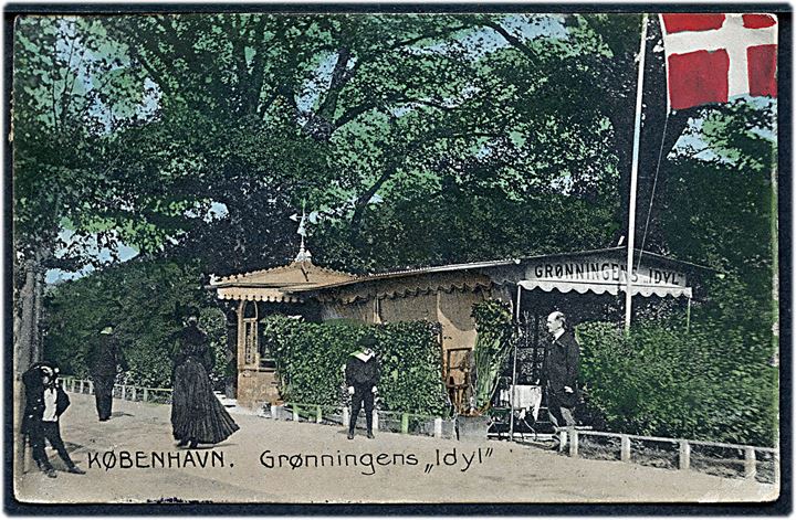 Grønningens “Idyl”, traktørsted. Stenders no. 12857. Sendt til St. Thomas D.V.I. 1910. Kvalitet 7