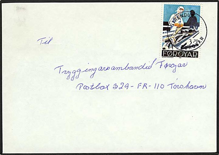 3,70 kr. Fiskeindustri på brev fra Strendur d. 25.1.1991 til Tórshavn.