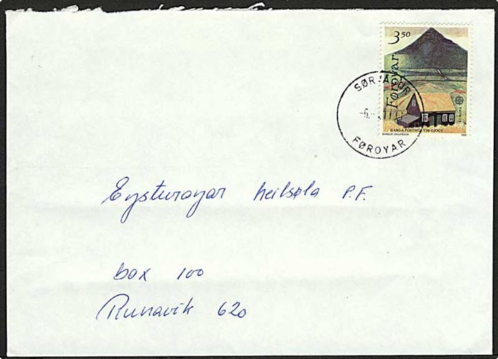 3,50 kr. Posthus på brev fra Sørvagur d. 6.x.1990 til Runavik.