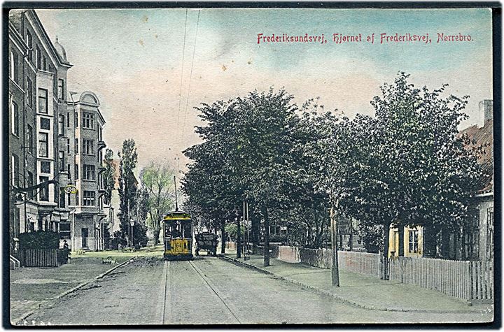 Frederikssundsvej hj. af Frederiksvej med sporvogn no. 64. No. 2932. Kvalitet 8