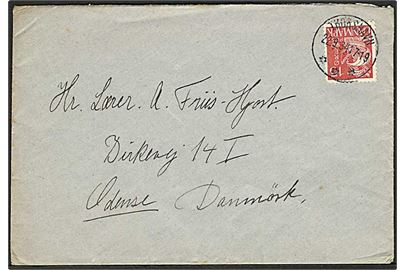 15 øre Karavel på brev annulleret med brotype IIIc stempel Thorshavn d. 22.9.1934 til Odense, Danmark.