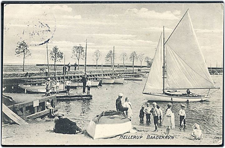 Hellerup, bådehavn med sejlskib og børn. D.L.C. no. 1145. Kvalitet 8