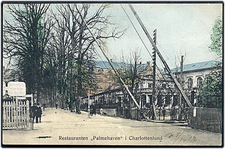 Charlottenlund, Restauraten “Palmehaven” og jernbane-overskæring. Sk. B. & Kf. no. 4009. Kvalitet 7