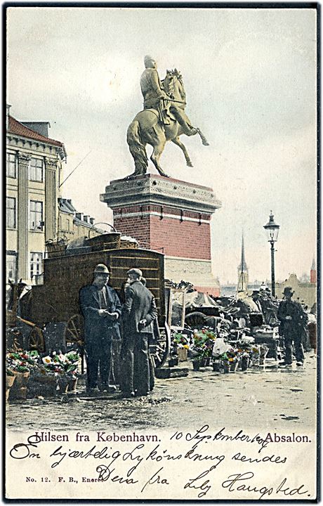 Højbro Plads, Absalon statuen og blomstersælgere. Fritz Benzen no. 12. Kvalitet 8