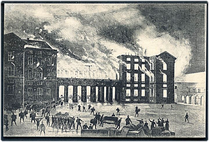 Christiansborg slot ved branden 1884. Dansk Industri no. 49. Kvalitet 8