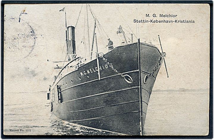 “M. G. Melchior”, S/S, DFDS Stettin - København - Kristiania. No. 1571. Kvalitet 7