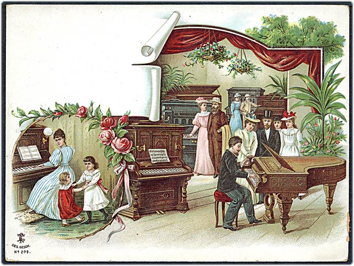 Reklame. Piano Forretning. Tysk kartonkort L&C (?) no. 209. Kvalitet 7