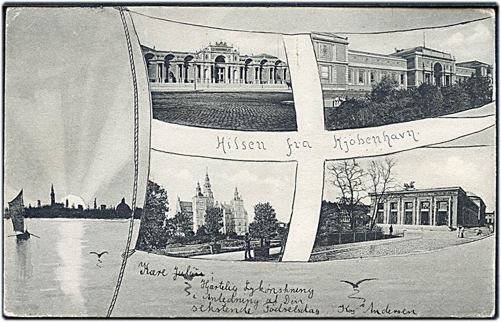 Glyptoteket, “Hilsen fra” med Statens Museum for Kunst, Thorvaldens museum og Rosenborg. Ed. F. Philipsen no. 6103. Kvalitet 7