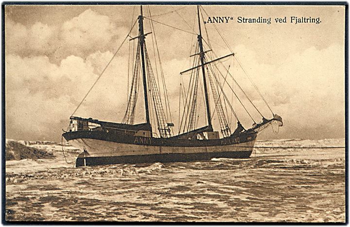 Holland. “Anny”, skonnert i neutralitetsbemaling strandet ved Fjaltring d. 13.10.1916. H. Riegel u/no. Kvalitet 9