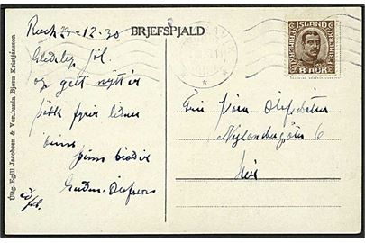 8 aur Chr. X på lokalt brevkort i Reykjavik d. 23.12.1930