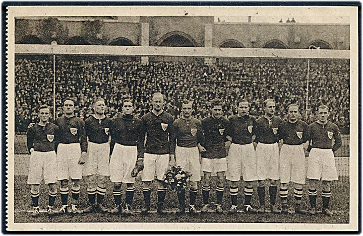 Olympiade. Den olympiske Komité no. 4. Fodbold-landshold ved landskamp mod Sverige 1923. Stenders. Kvalitet 9