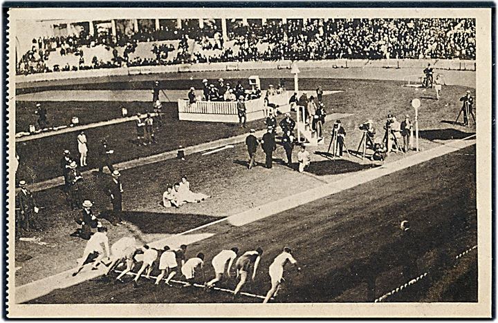 Olympiade. Den olympiske Komité no. 12. Start på 100 Meteren i Antwerpen 1920. Stenders. Kvalitet 9