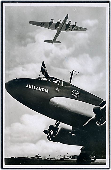 Focke-Wulf Fw200 OY-DEM “Jutlandia” og OY-DAM “Dania” fra DDL. Reklamekort. A. Vincent no. 942372. Kvalitet 9