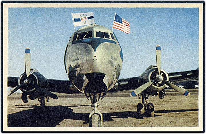 Douglas DC-4 OY-DFI “Dan Viking”, første SAS-fly til New York. Sago-Konst no. 370. Kvalitet 9