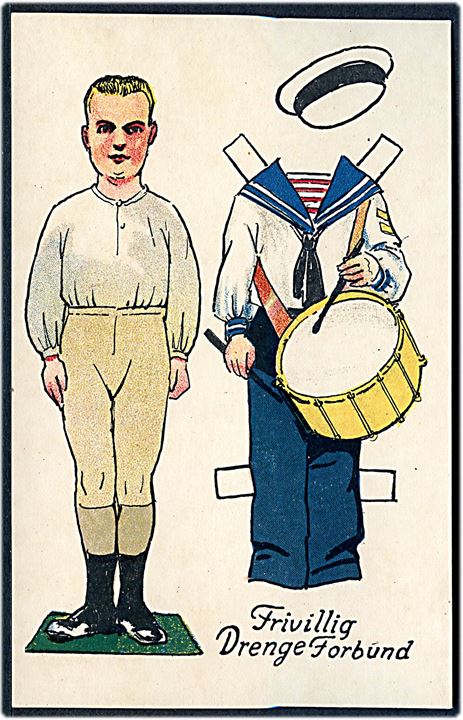 Frivilligt Drenge Forbund (FDF), påklædningsdukke tegnet af Osvald Jensen. A. Vincent serie 396/1. Kvalitet 9