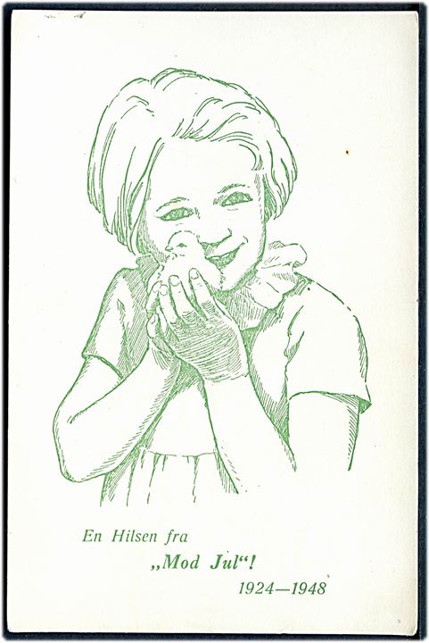 Børn. En hilsen fra “Mod Jul” 1924-1948. Reklamekort for børnenes julebog. Ukendt tegner. U/no. Kvalitet 8