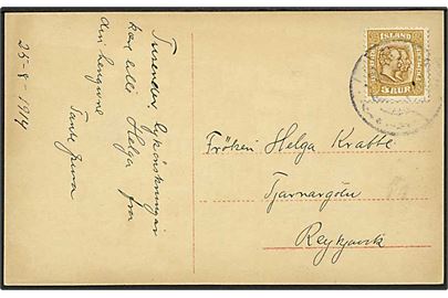 3 aur To Konger på lokalt brevkort i Reykjavik d. 25.8.1914.