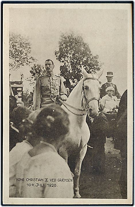 Genforeningen. Chr. X til hest ved grænsen d. 10.7.1920. Stenders no. 53377.