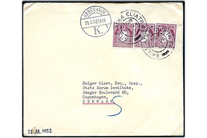 1½d (3) på brev fra Dublin d. 18.7.1952 til Statens Serum Institut i København, Danmark.