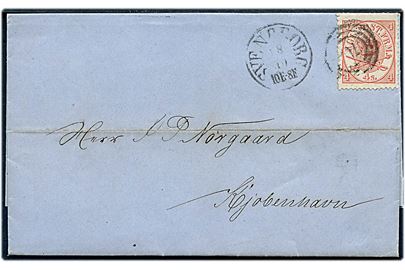 4 sk. Krone/Scepter på brev med langt indhold annulleret med nr.stempel 70 og sidestemplet antiqua Svendborg d. 18.10.1867 til Kjøbenhavn.