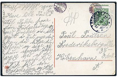 5 øre Chr. X på brevkort fra Roskilde d. 12.1.1916 til København. Aftryk af Dansk Børnepost stempel.