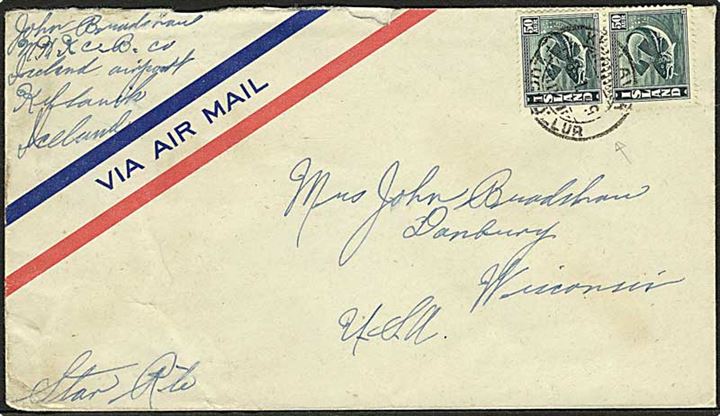 50 aur Torsk (par) på luftpostbrev fra Keflavik d. 5.12.1949 til Danbury, USA.