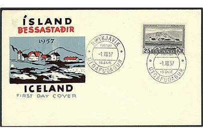 25 kr. Bessastadir på illustreret FDC stemplet Reykjavik d. 1.8.1957.
