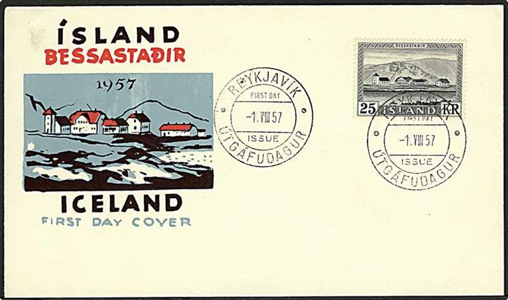 25 kr. Bessastadir på illustreret FDC stemplet Reykjavik d. 1.8.1957.