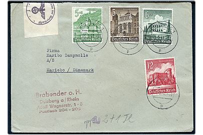 3+2 pfg, 5+3 pfg., 6+4 pfg. og 12+6 pfg. Winterhilfswerk på brev fra Duisburg d. 5.3.1941 til Maribo, Danmark. Åbnet af tysk censur i Hamburg.