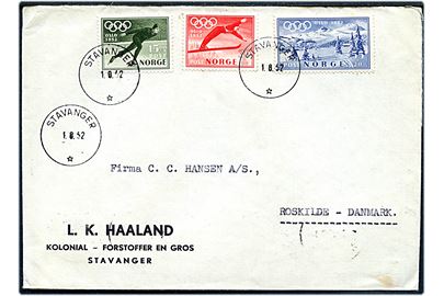 Komplet sæt Vinter OL på brev fra Stavanger d. 1.8.1952 til Roskilde, Danmark.