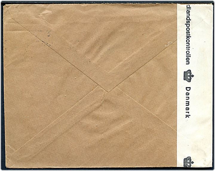 5 mk. Løve på brev fra Mäntyluoto d. 15.8.1945 til København, Danmark. Åbnet af dansk efterkrigscensur med stempel (krone)/314/Danmark.
