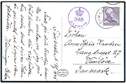 10 öre Gustaf på brevkort (Fjällbacka med dampskib) stemplet Dingle d. 18.7.1945 til Vanløse, Danmark. Dansk efterkrigscensur (krone)/395/Danmark.